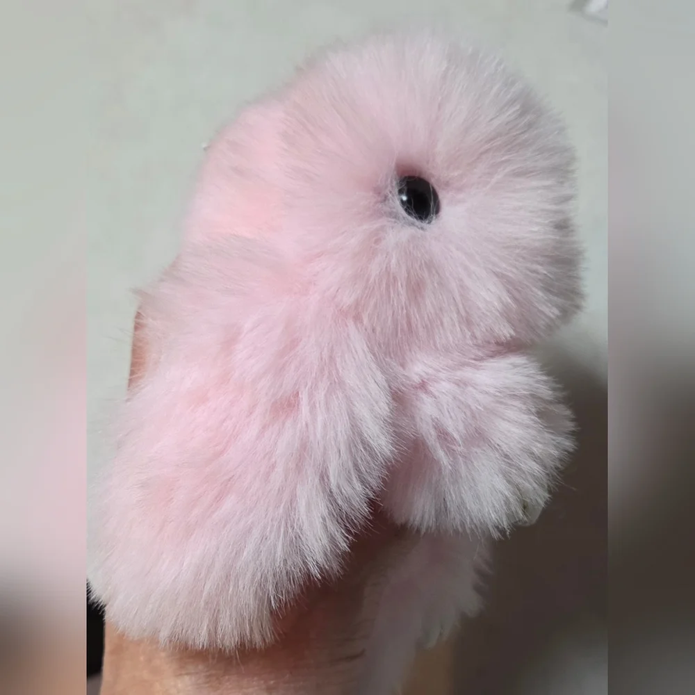 Novelty Fluffy Pink Bunny Keychain Charm Accessory
